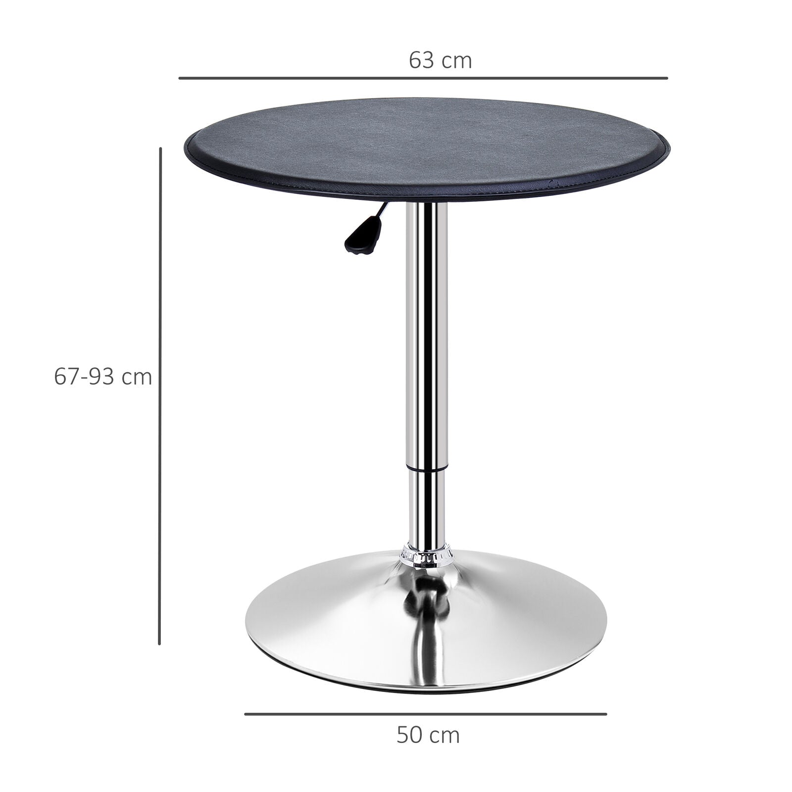 93cm Adjustable Round Bar Table w/ PVC Leather Steel Base Bistro Black