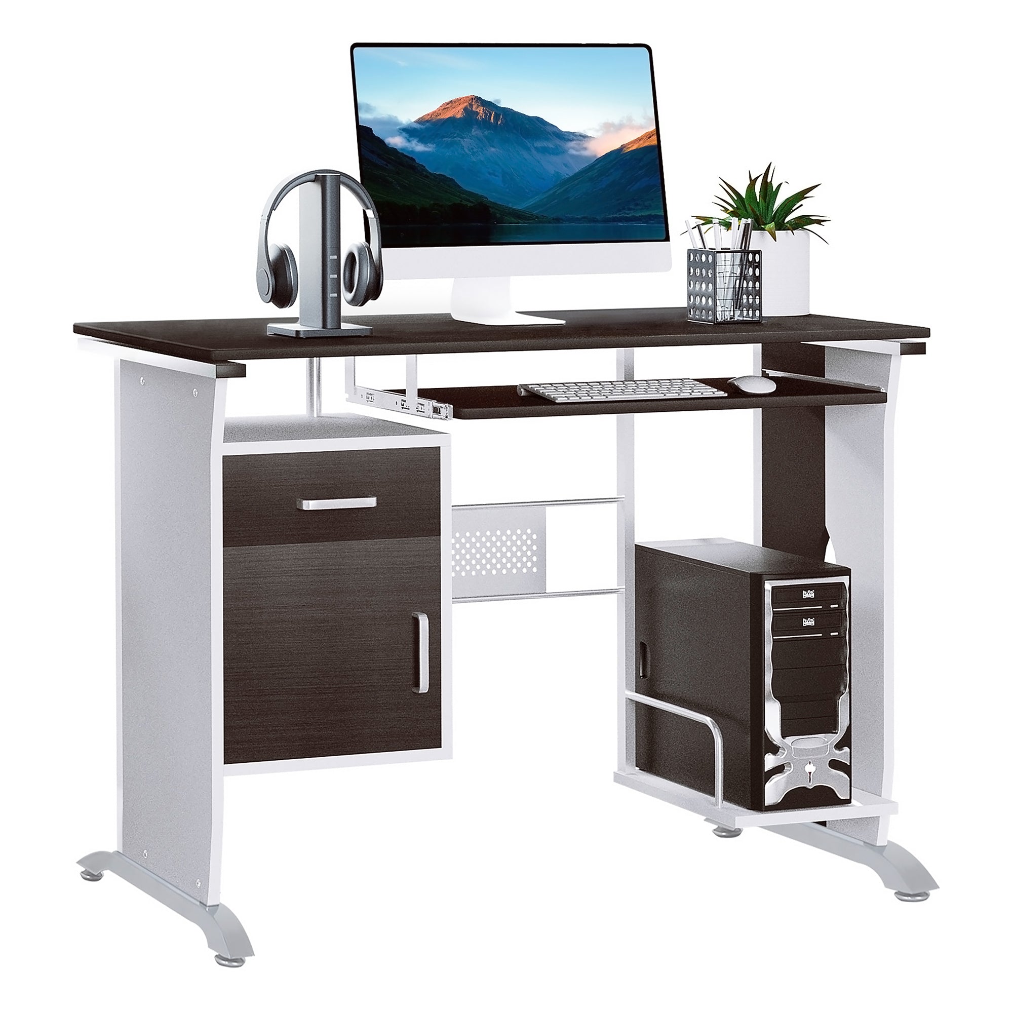 Computer Desk Workstation Table Sliding Keyboard Shelf Wood Drawer Office Home