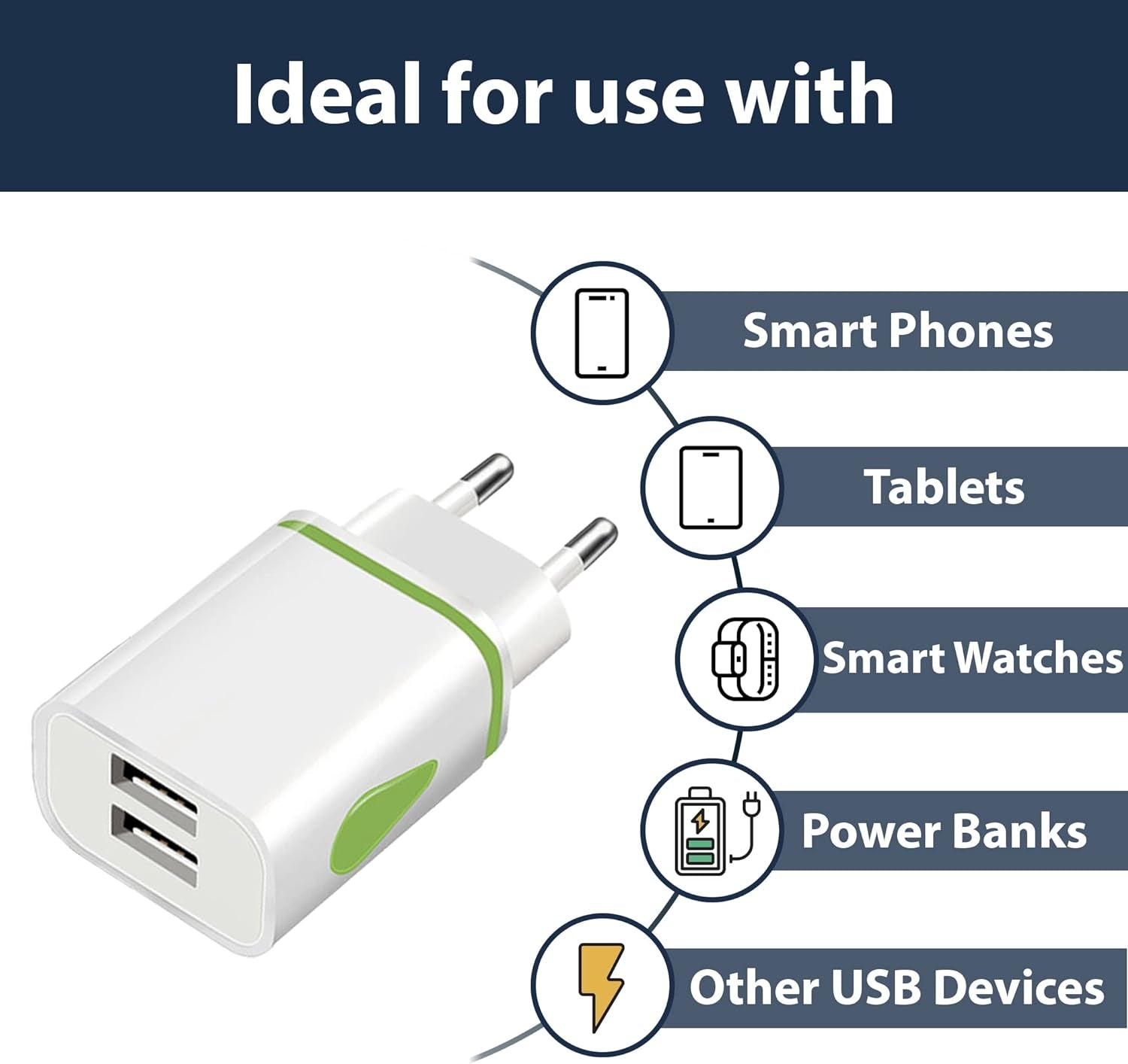 European USB Plug Adapter - European USB Charger Plug with 2 USB Ports - European Plug Adapter - Continental EU Travel Adapter - EU USB Plug Adaptor for Greece Turkey France Spain Italy