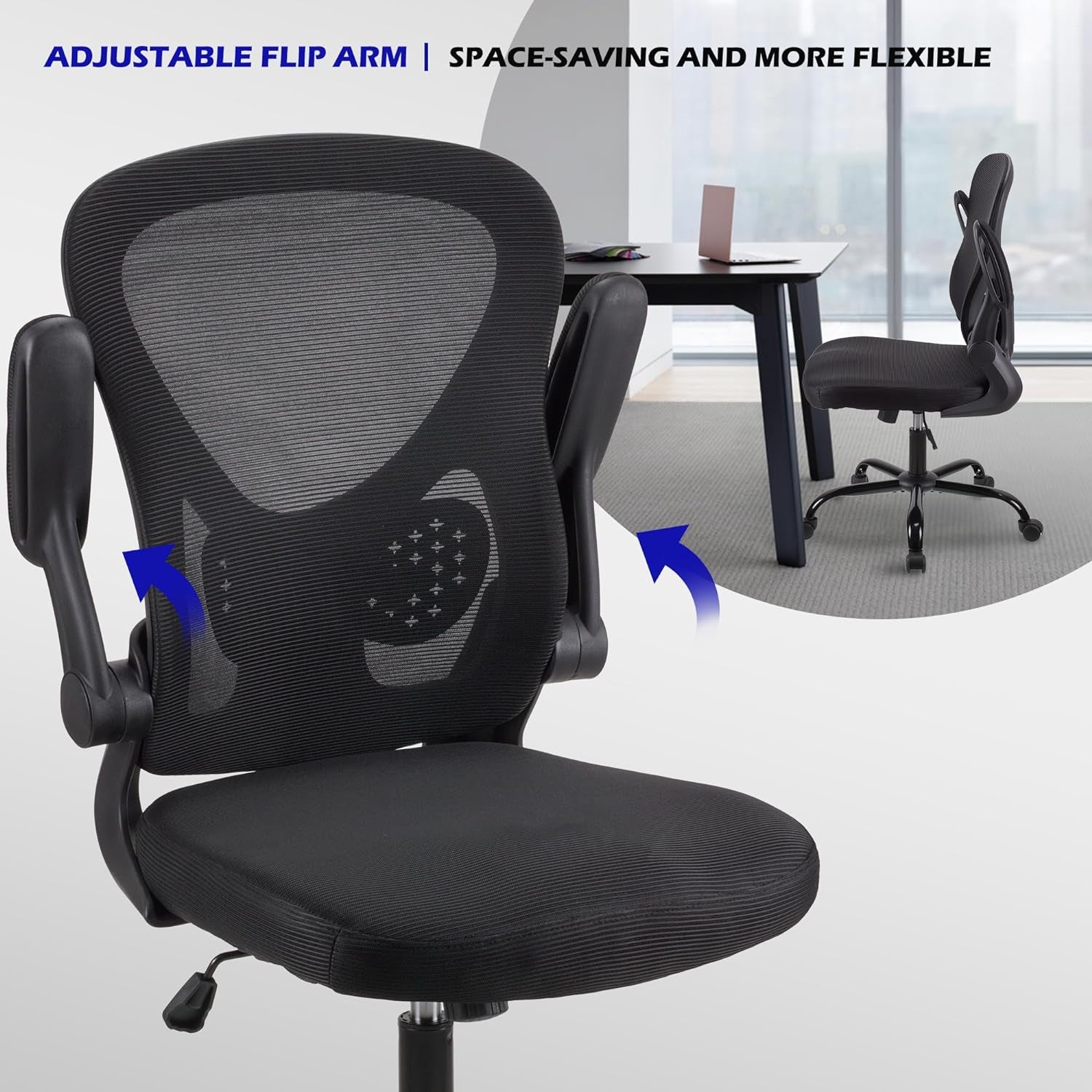 . adjustable office chair,ergonomic mesh swivel chair,office chair,desk chair,lumbar support,height adjustable,360°swivel rocking function,with 90° flip armrests,mesh back office chair (Black)