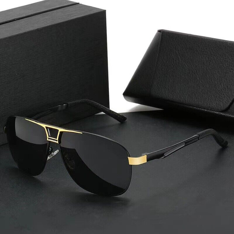 Polarized Sunglasses Aviators Pilot Polarised  Sun Glasses Black Gold Mens UV400