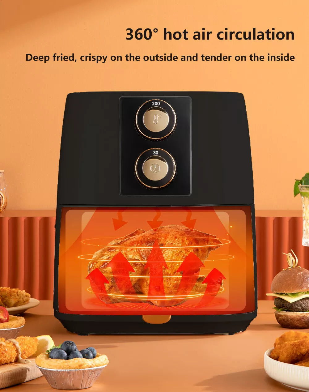 Air Fryer Oven Cooker 5L Kitchen Oil Free Healthy Food Frying Black