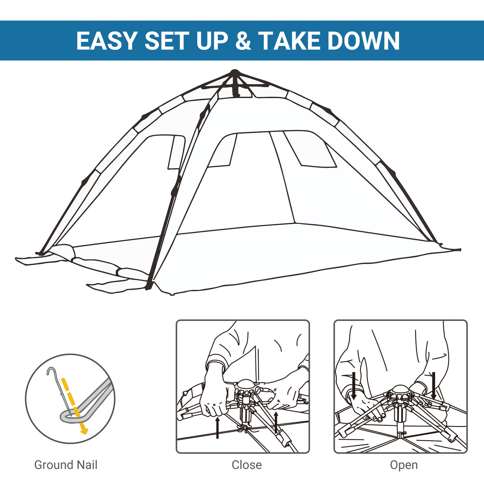 2 Man Pop-up Beach Tent Sun Shade Shelter Hut w/ Windows Doors Hook Blue