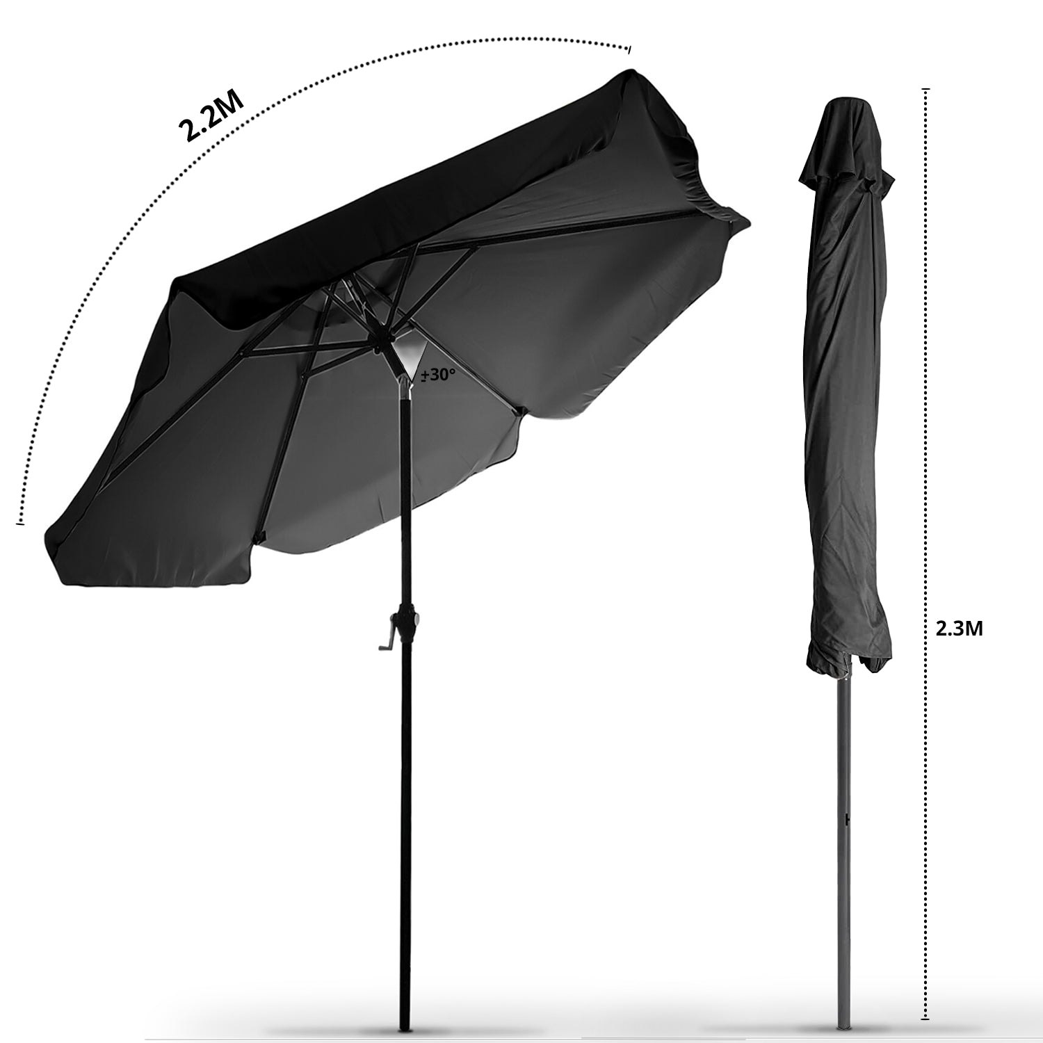 2.2m Aluminium Parasol Umbrella Garden Patio Table Tilt Sun Shade Canopy Large