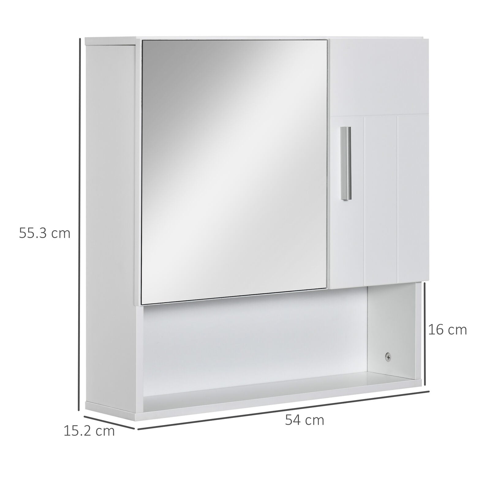 Bathroom Mirror Cabinet Wall Mount Storage Organizer w/ Door, Shelves, White