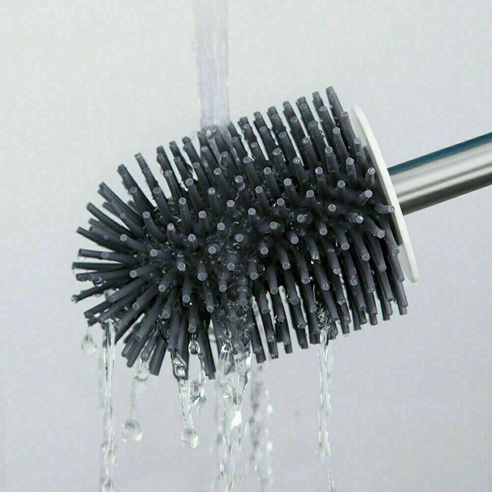 Soft Silicone Bristle Toilet Brush And Holder Bathroom WC Set Cleaning Brush UK