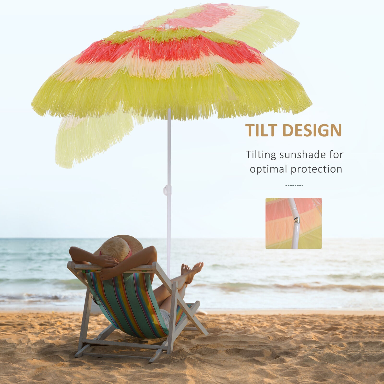 1.6m Patio Garden Hawaii Beach Sun Umbrella Sunshade Hawaiian Folding Parasol