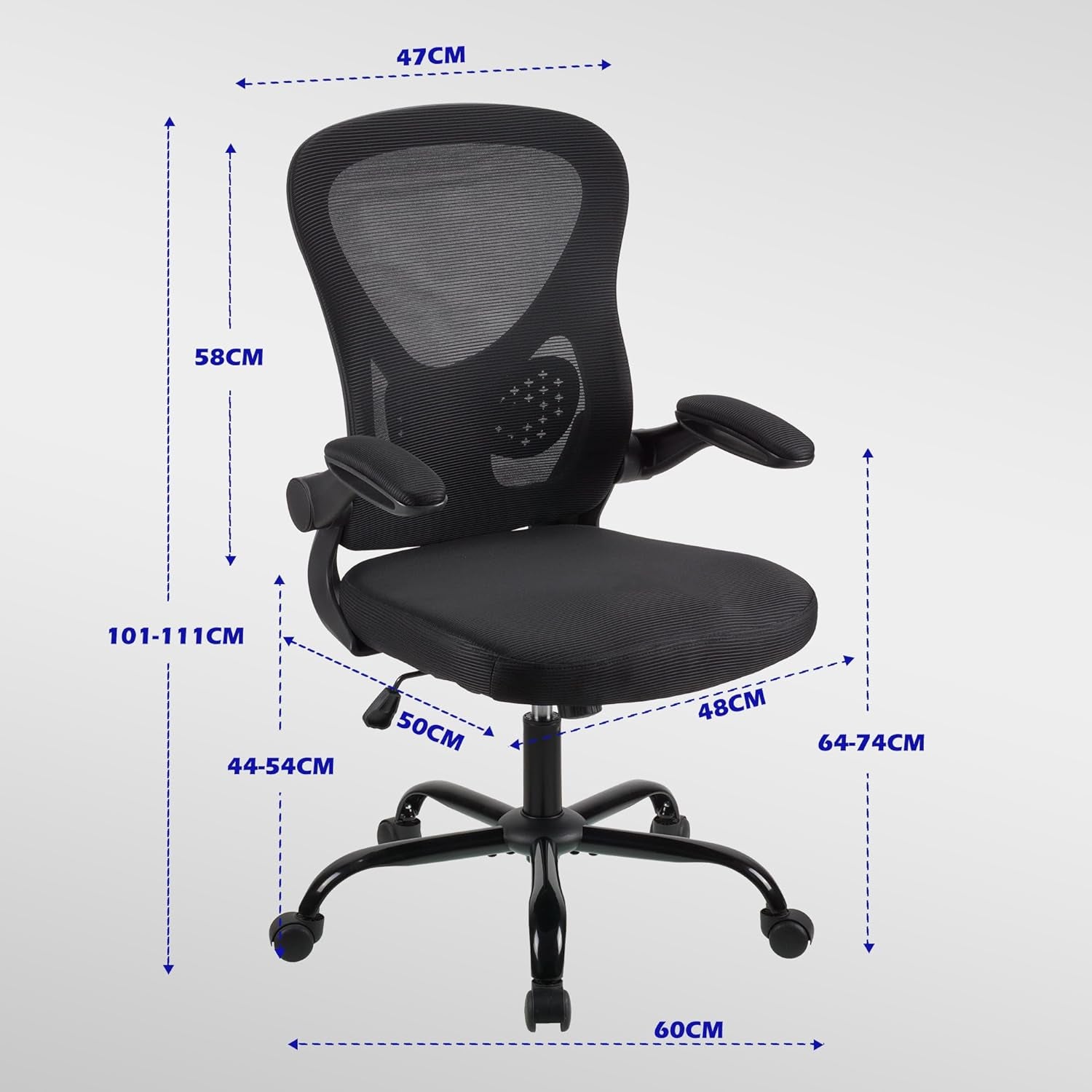 . adjustable office chair,ergonomic mesh swivel chair,office chair,desk chair,lumbar support,height adjustable,360°swivel rocking function,with 90° flip armrests,mesh back office chair (Black)