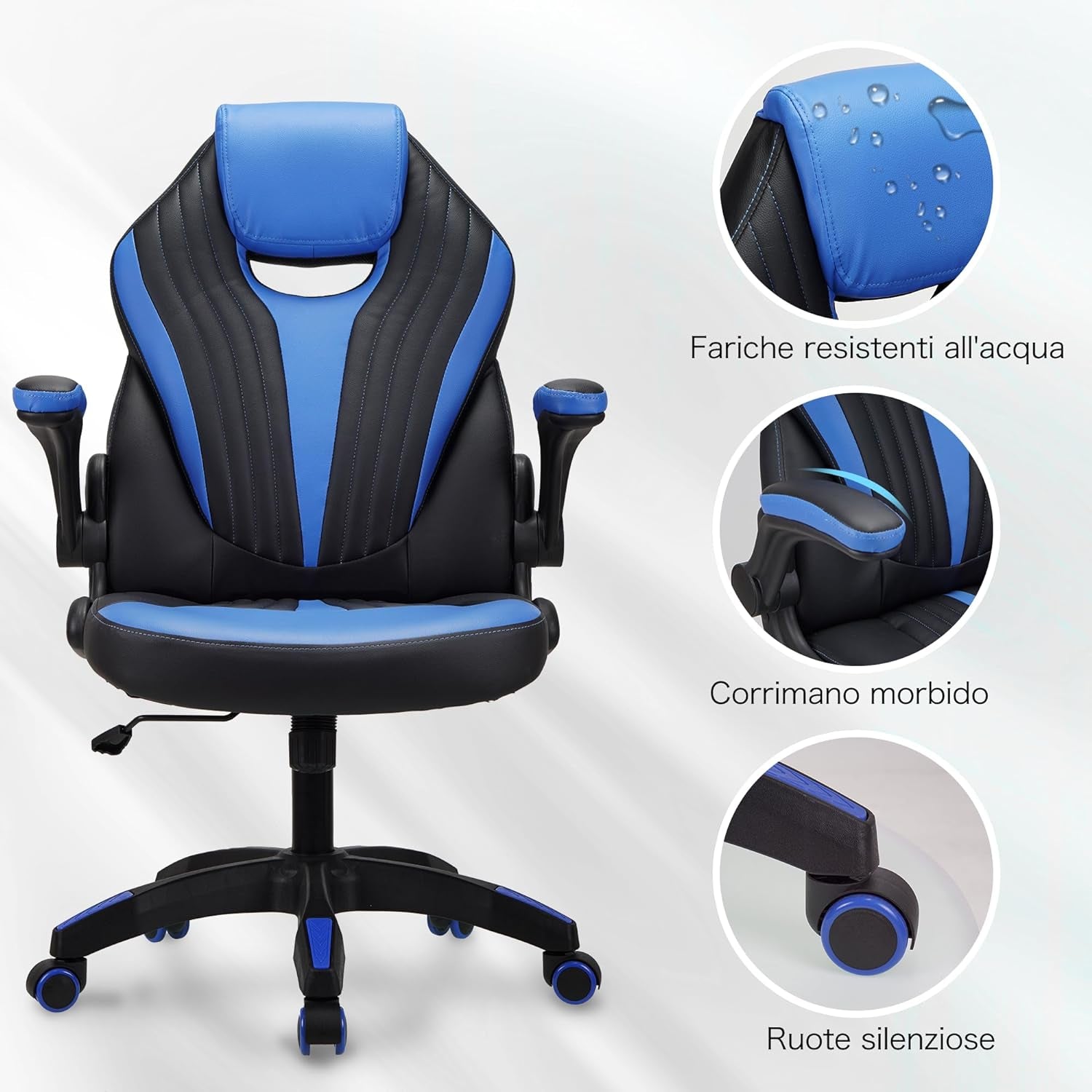 .Gaming chair Office chair Swivel chair Computer chair Work chair Desk chair Ergonomic Chair Racing chair Leather chair PC gaming chair (Blue)