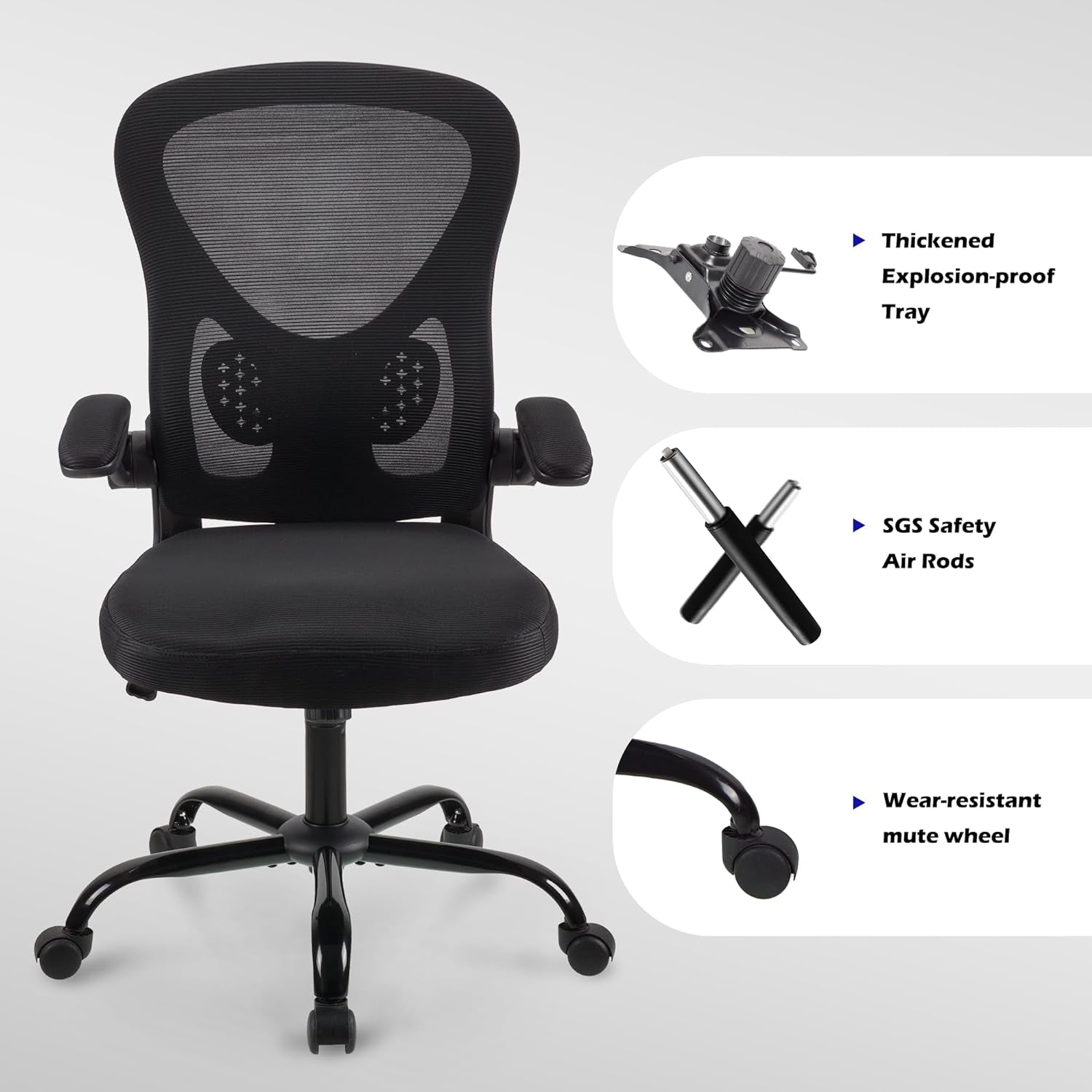 . adjustable office chair,ergonomic mesh swivel chair,office chair,desk chair,lumbar support,height adjustable,360°swivel rocking function,with 90° flip armrests,mesh back office chair (Black)