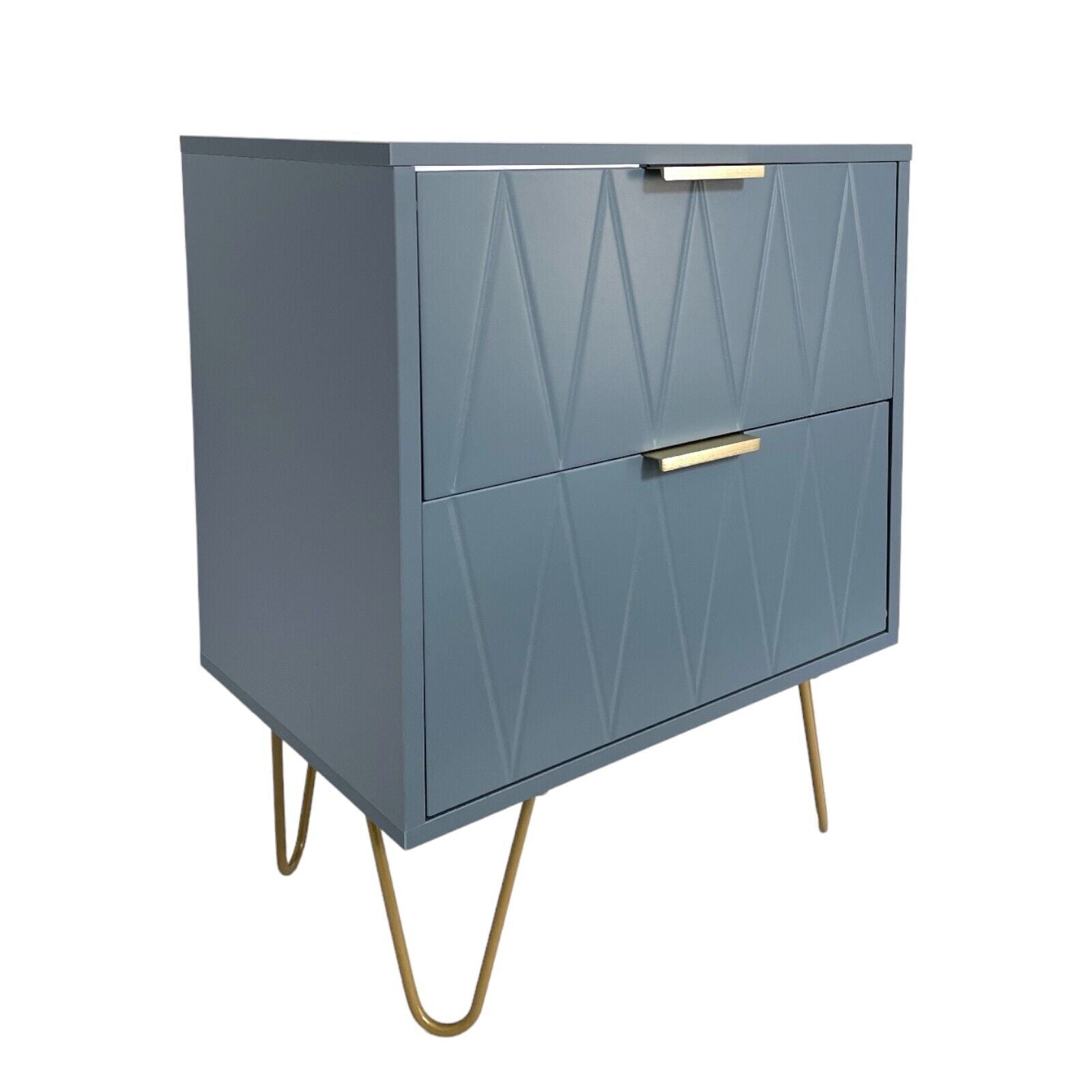 NEW Bedside Tables With 2 Drawer Gold Legs Side Table Bedroom Furniture Grey