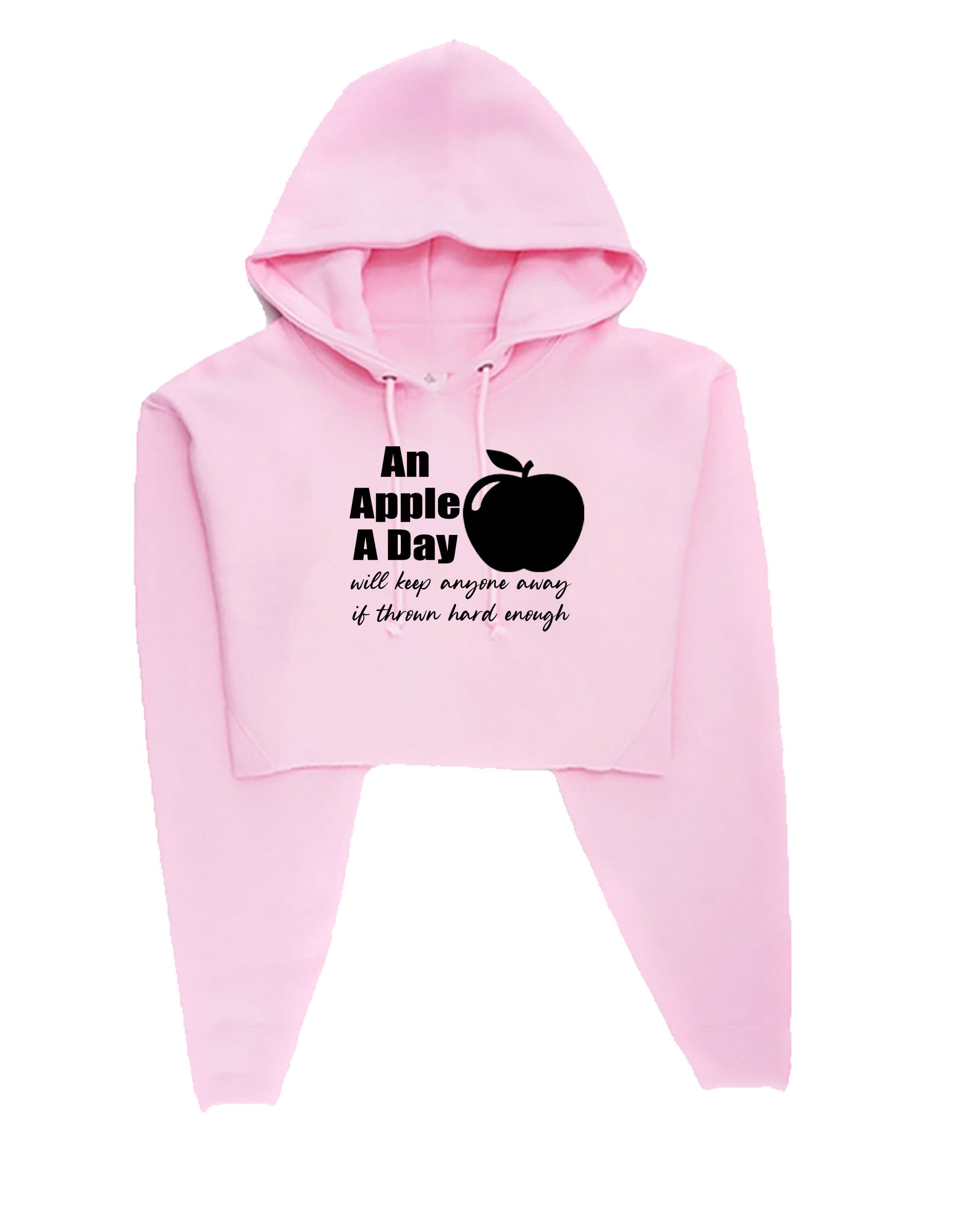 An apple a day will keep anyone away if thrown hard enough Funny Doctors Birthday Gift Ladies Crop Tops Hoodie Hood Crop-top Croptop Joke