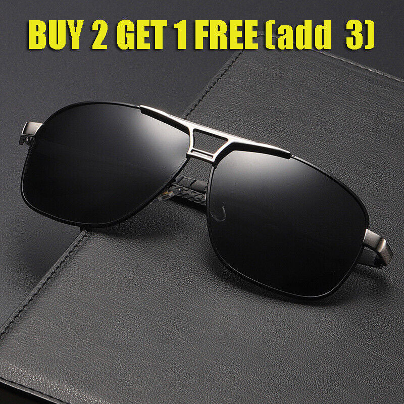 Mens Polarized Sunglasses Classic Black Pilot Style Sun Glasses UV400 Protection