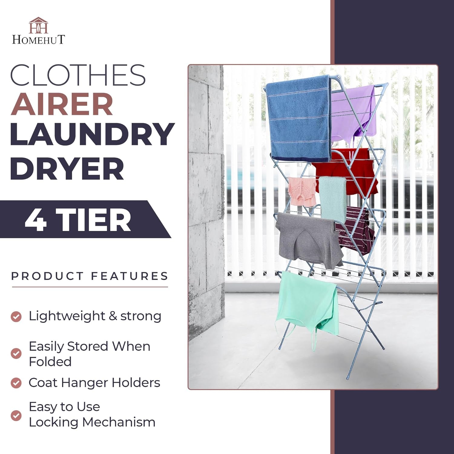 Indoor Clothes Airer - 4 Tier Folding Laundry Maiden Rack, Clothes Drying Rack, Dryer Rack, Clothes Horse - Perfect for Airing Clothes, Foldable, Compact and Sutiable For Outdoor