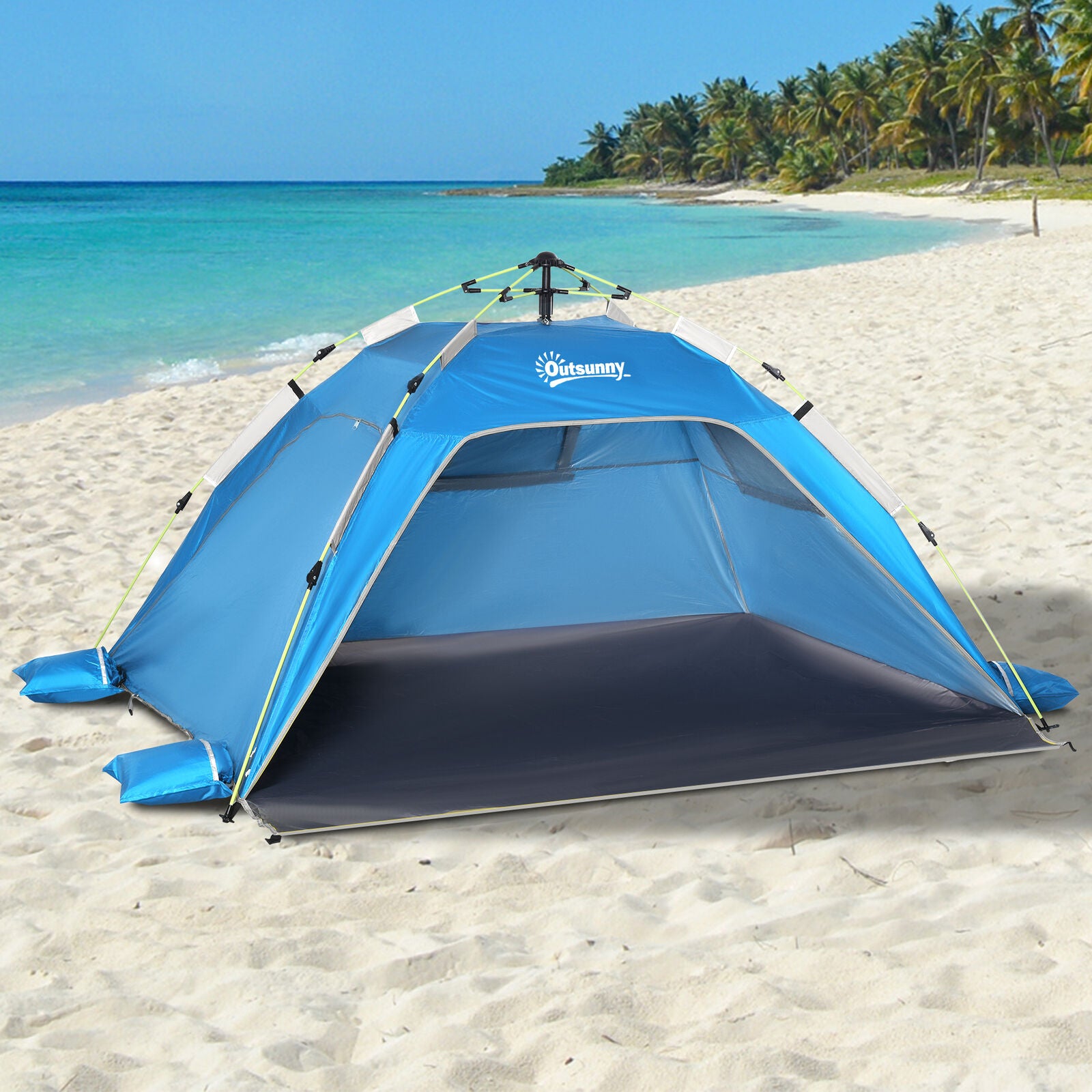 2 Man Pop-up Beach Tent Sun Shade Shelter Hut w/ Windows Doors Hook Blue