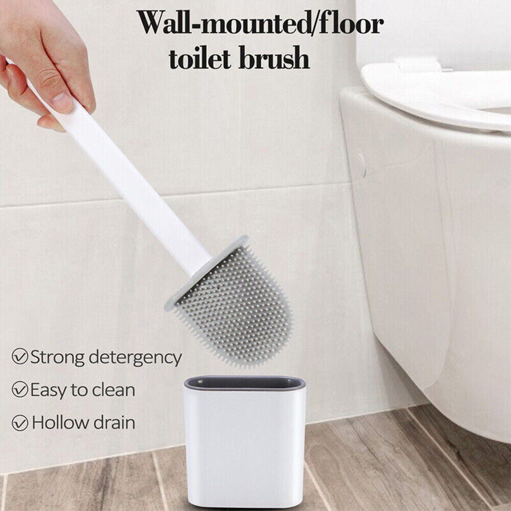 Bathroom Silicone Bristles Toilet Brush Creative Cleaning Set With Holder UK