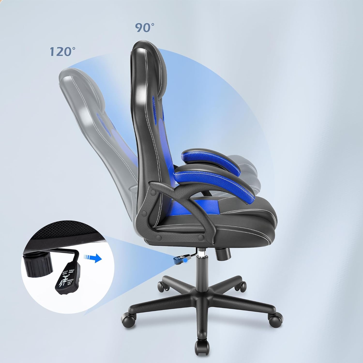 Gaming chair Office Swivel Computer Work Desk Ergonomic Chair Racing Leather PC gaming (Blue)