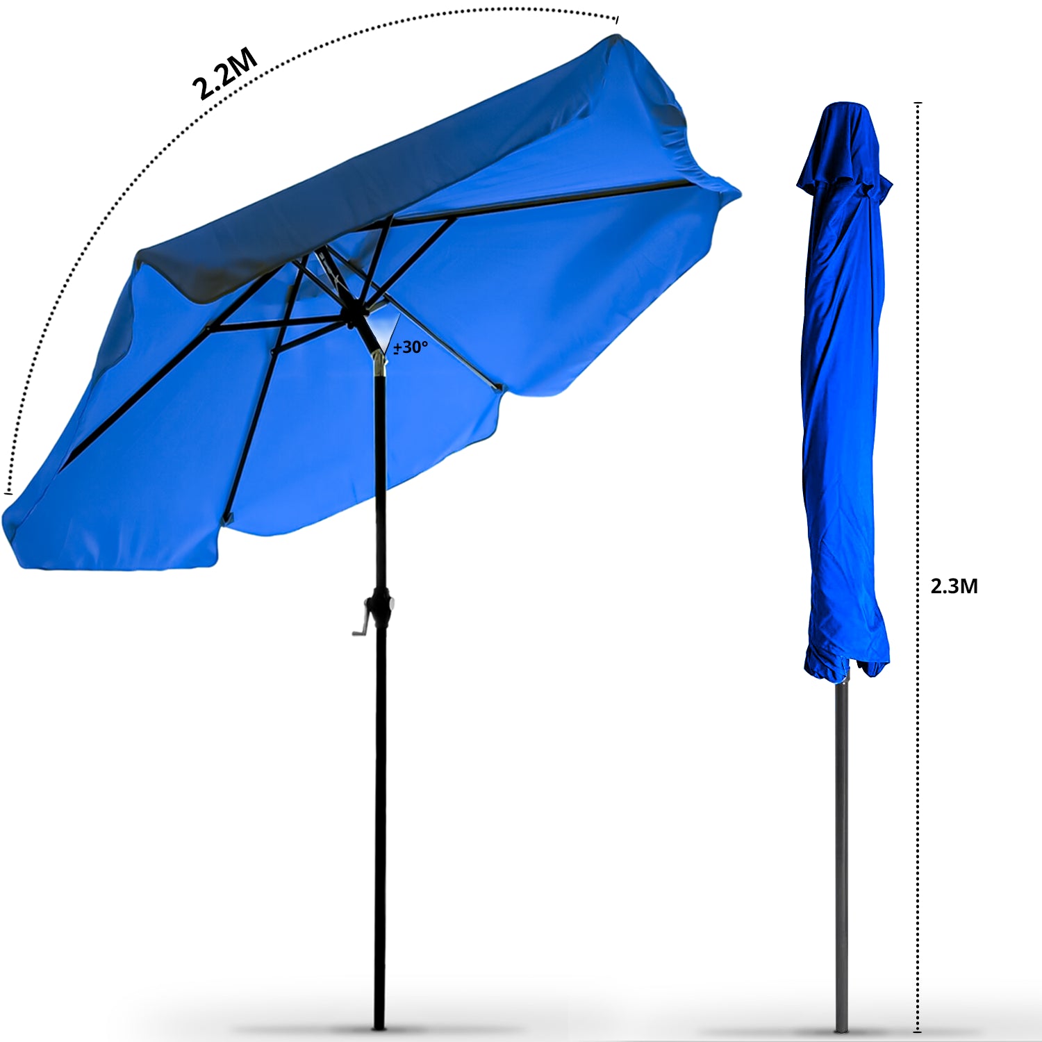 2.2m Aluminium Parasol Umbrella Garden Patio Table Tilt Sun Shade Canopy Large