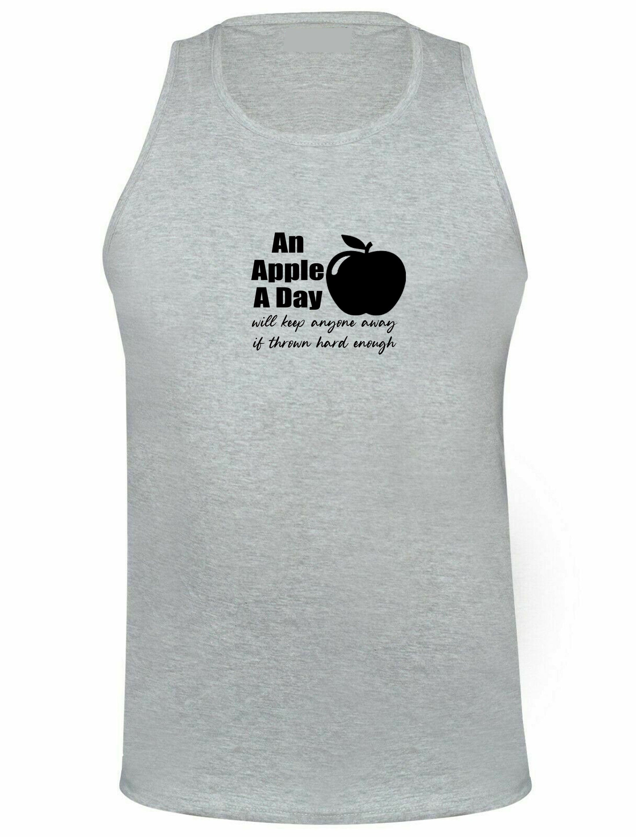 An apple a day will keep anyone away if thrown hard enough Funny Doctors Birthday Gift Ladies Mens Vests Vest Top Tank Gym Workout Joke