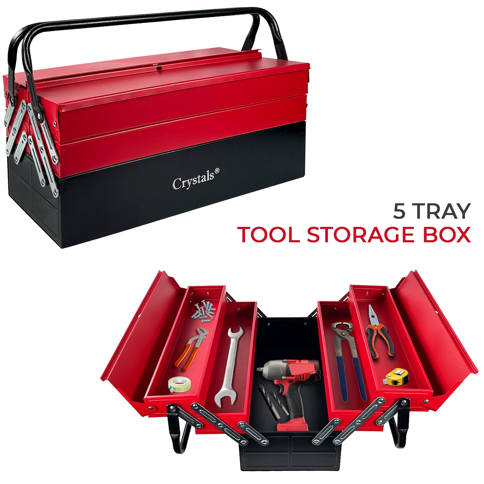 Heavy Duty 25" 530mm Metal Cantilever 5 Tray Toolbox Storage Tool Box Red New