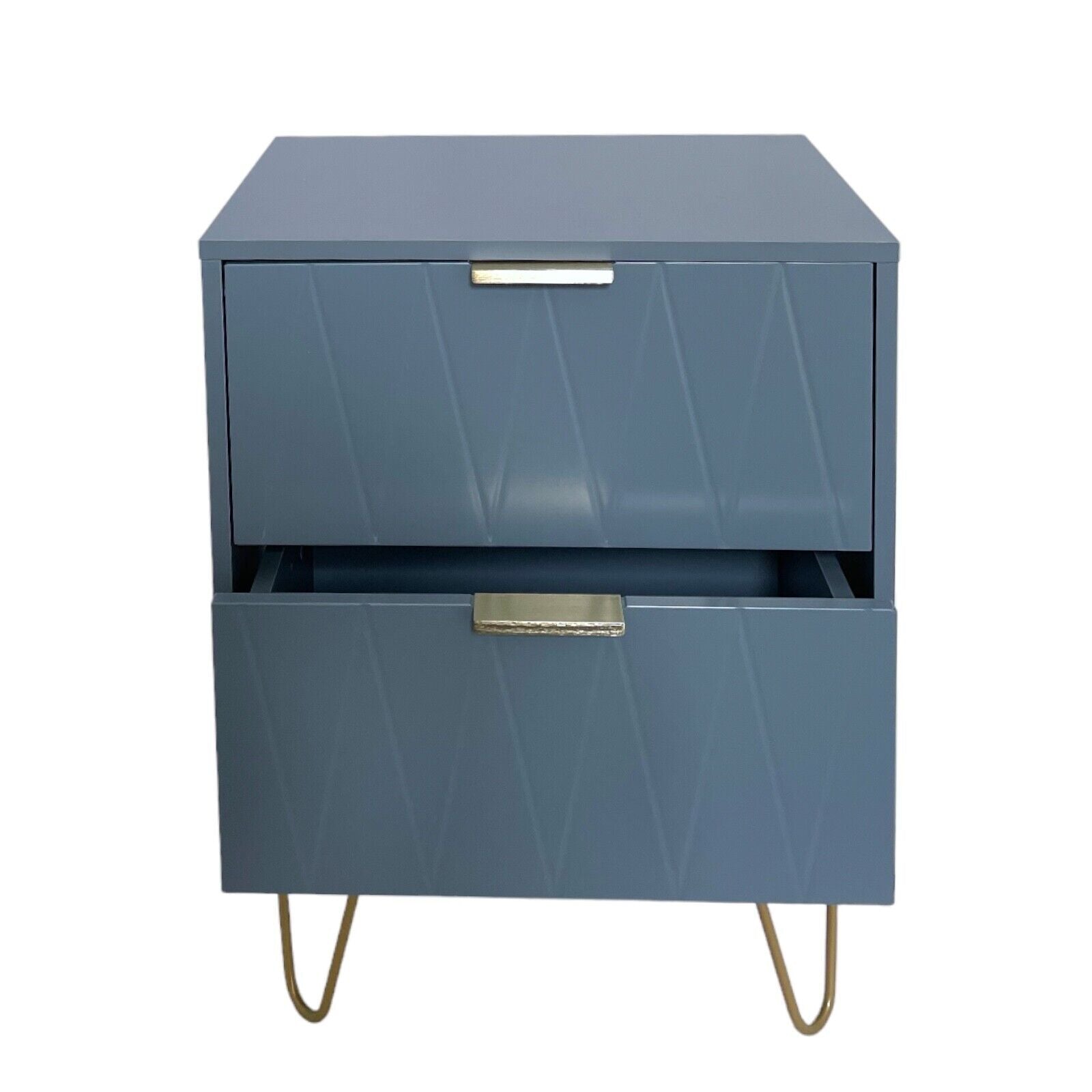 NEW Bedside Tables With 2 Drawer Gold Legs Side Table Bedroom Furniture Grey