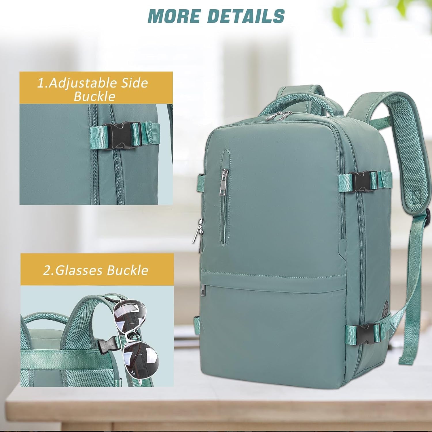 Xkdoai Cabin Bags 40x20x25 for Ryanair, Small Underseat Carry On Travel Backpack Casual Hand Luggage Flight Loptop Bags for Women Men Cabin Size Rucksack 20L Green