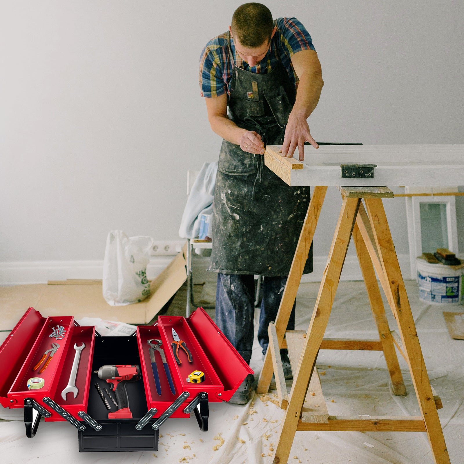 Heavy Duty 25" 530mm Metal Cantilever 5 Tray Toolbox Storage Tool Box Red New