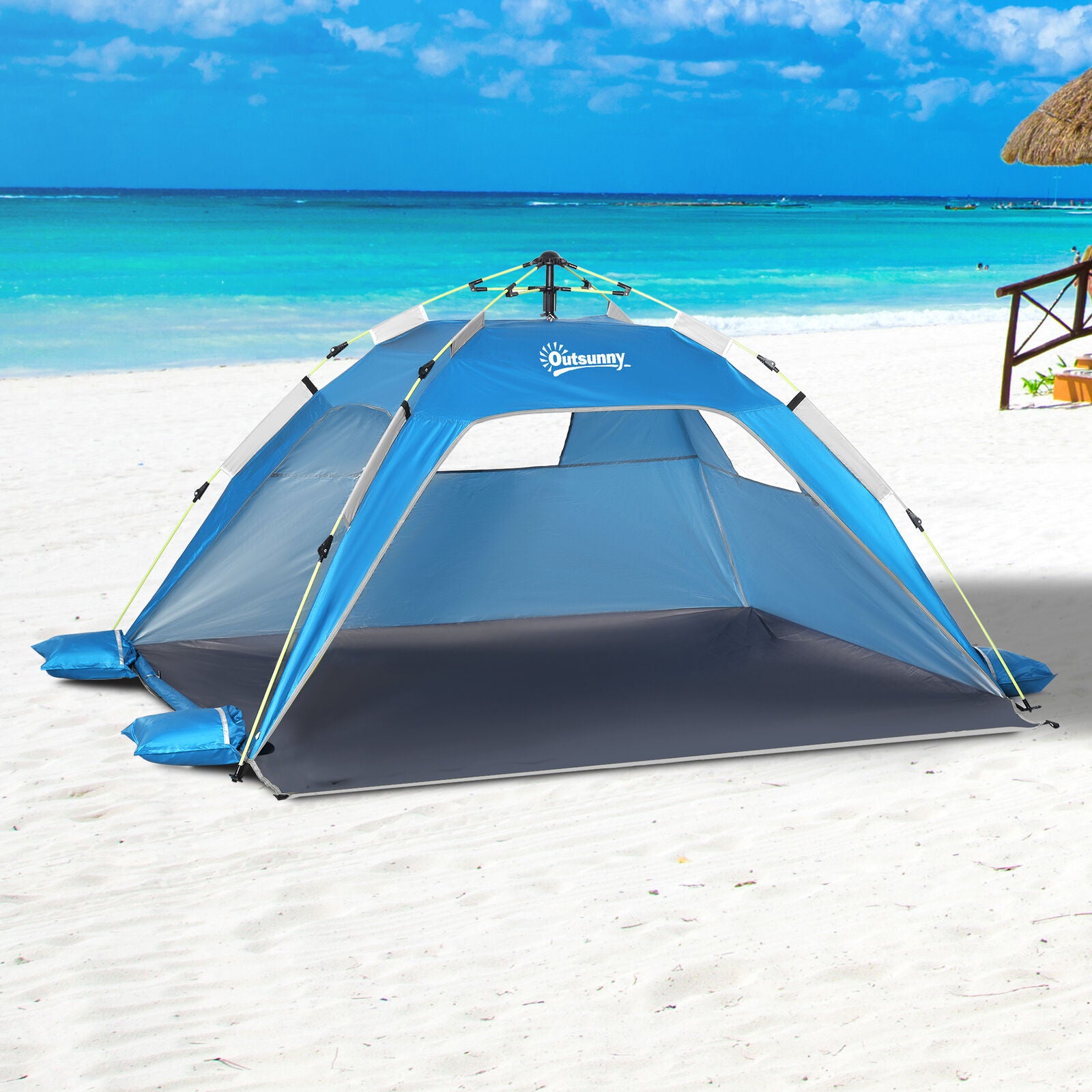 2 Man Pop-up Beach Tent Sun Shade Shelter Hut w/ Windows Doors Hook Blue