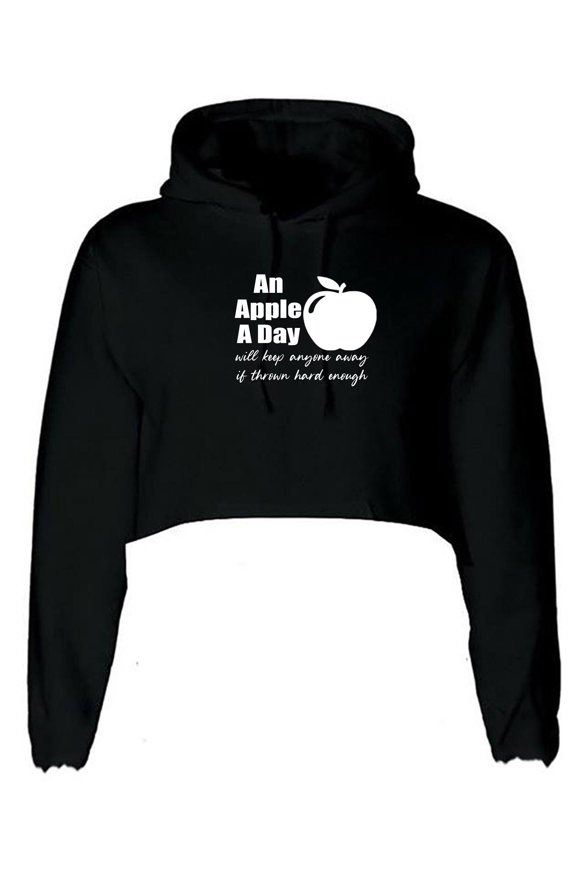 An apple a day will keep anyone away if thrown hard enough Funny Doctors Birthday Gift Ladies Crop Tops Hoodie Hood Crop-top Croptop Joke