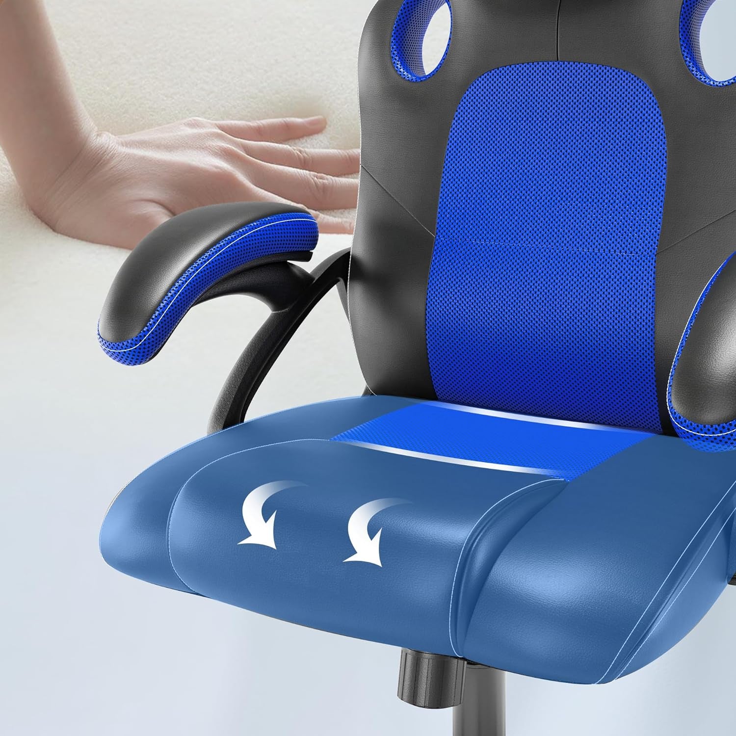 Gaming chair Office Swivel Computer Work Desk Ergonomic Chair Racing Leather PC gaming (Blue)