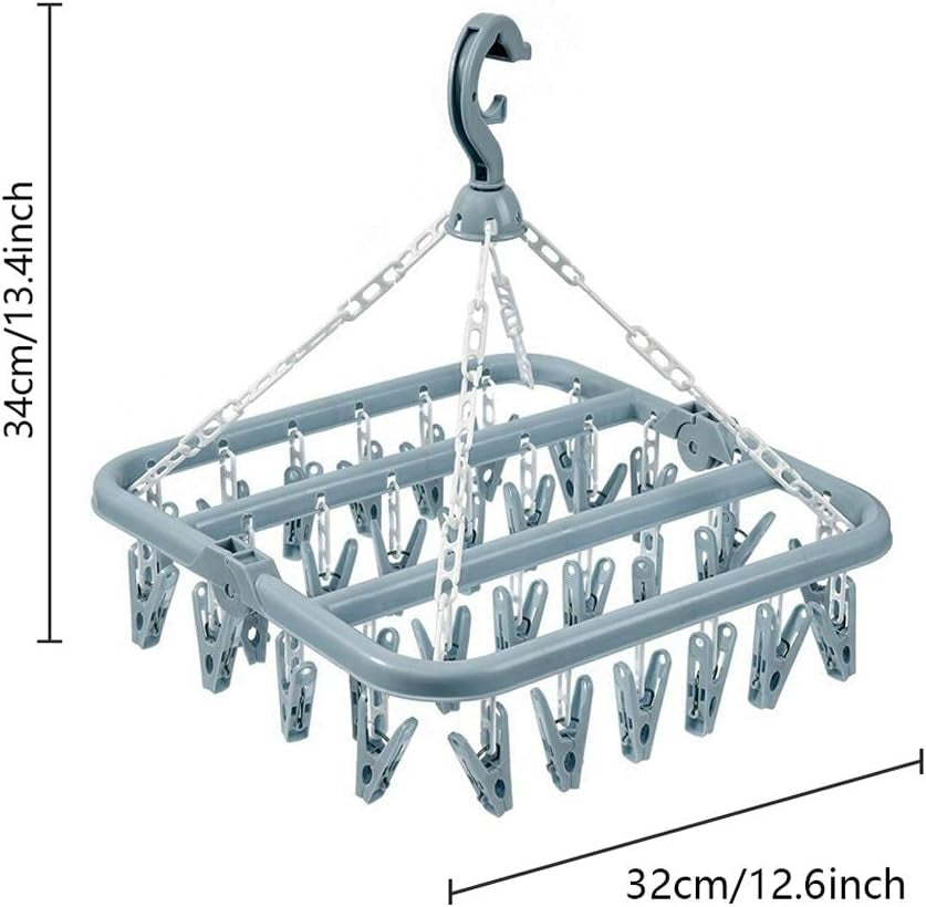 alladaga Clothes Drying Hanger with 32 Clips and Drip Foldable Hanging Sock Rack