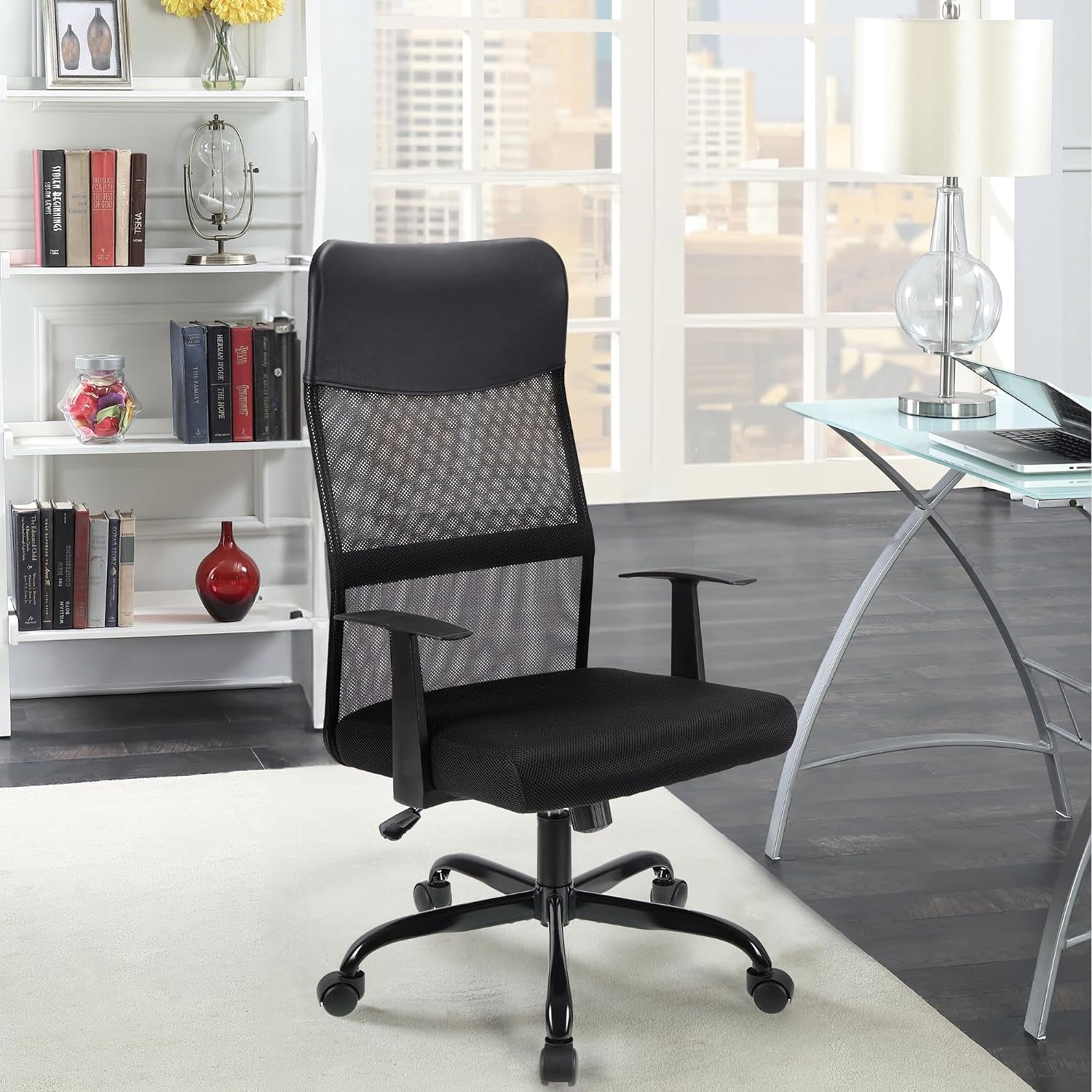 .High Back Adjustable Office Chair Ergonomic Mesh Swivel Chair Office Chair Desk Chair Headrest and Lumbar Support Height Adjustable 360°Swivel Rocking Function Mesh Back Seat for Home Office