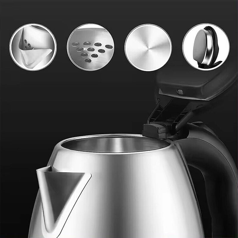 Electric Kettle Stainless Steel Cordless Jug 1.8L Overheat Protection - 1500W UK