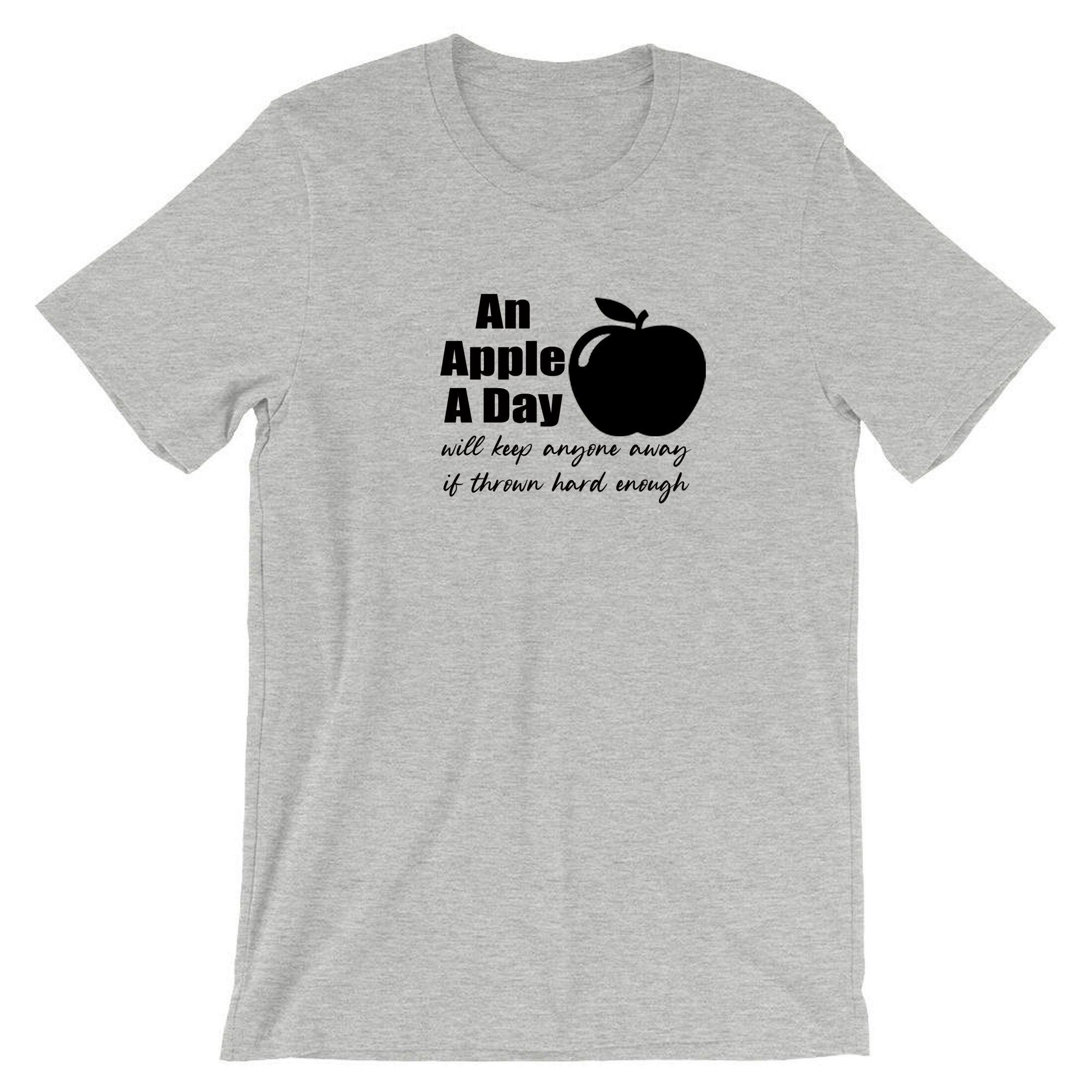 An apple a day will keep anyone away if thrown hard enough Funny Doctors Birthday Gift Ladies Mens T-shirt Tshirt T Shirt Tee Shirt Joke