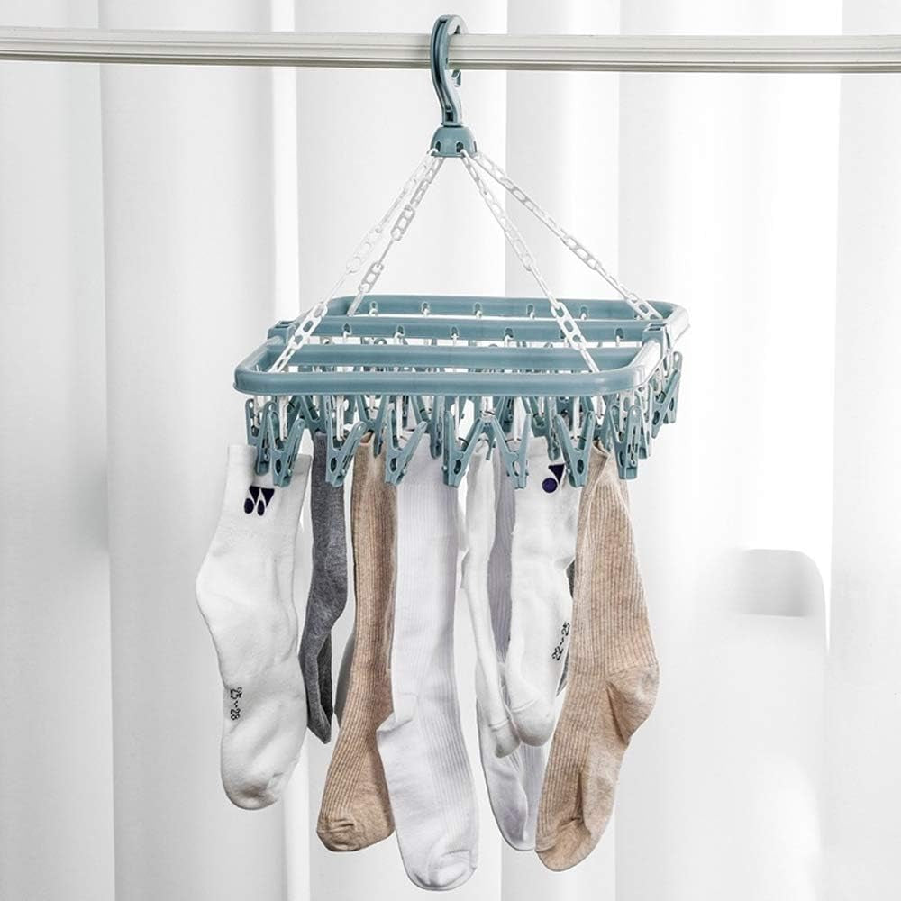 alladaga Clothes Drying Hanger with 32 Clips and Drip Foldable Hanging Sock Rack