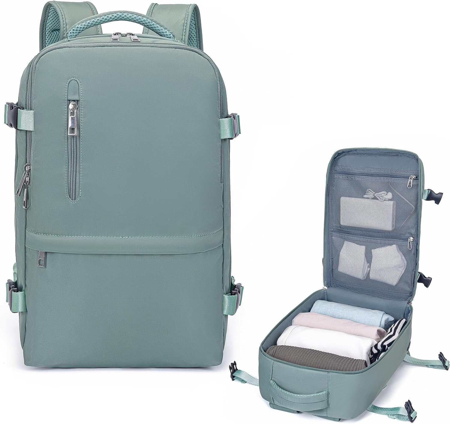 Xkdoai Cabin Bags 40x20x25 for Ryanair, Small Underseat Carry On Travel Backpack Casual Hand Luggage Flight Loptop Bags for Women Men Cabin Size Rucksack 20L Green