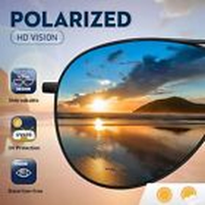 Mens Polarized Sunglasses Classic Black Pilot Style Sun Glasses UV400 Protection