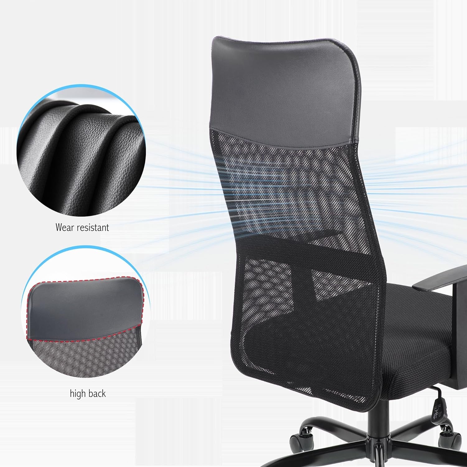 .High Back Adjustable Office Chair Ergonomic Mesh Swivel Chair Office Chair Desk Chair Headrest and Lumbar Support Height Adjustable 360°Swivel Rocking Function Mesh Back Seat for Home Office