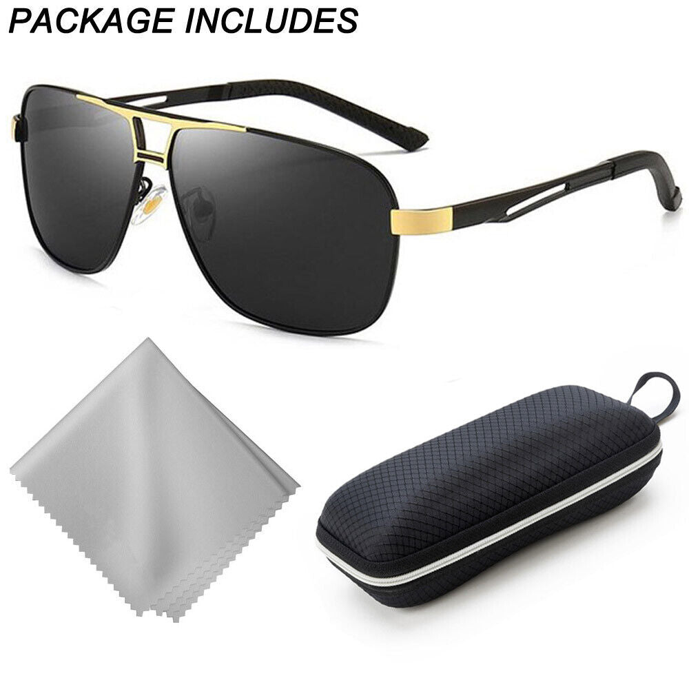 Polarized Sunglasses Aviators Pilot Polarised  Sun Glasses Black Gold Mens UV400