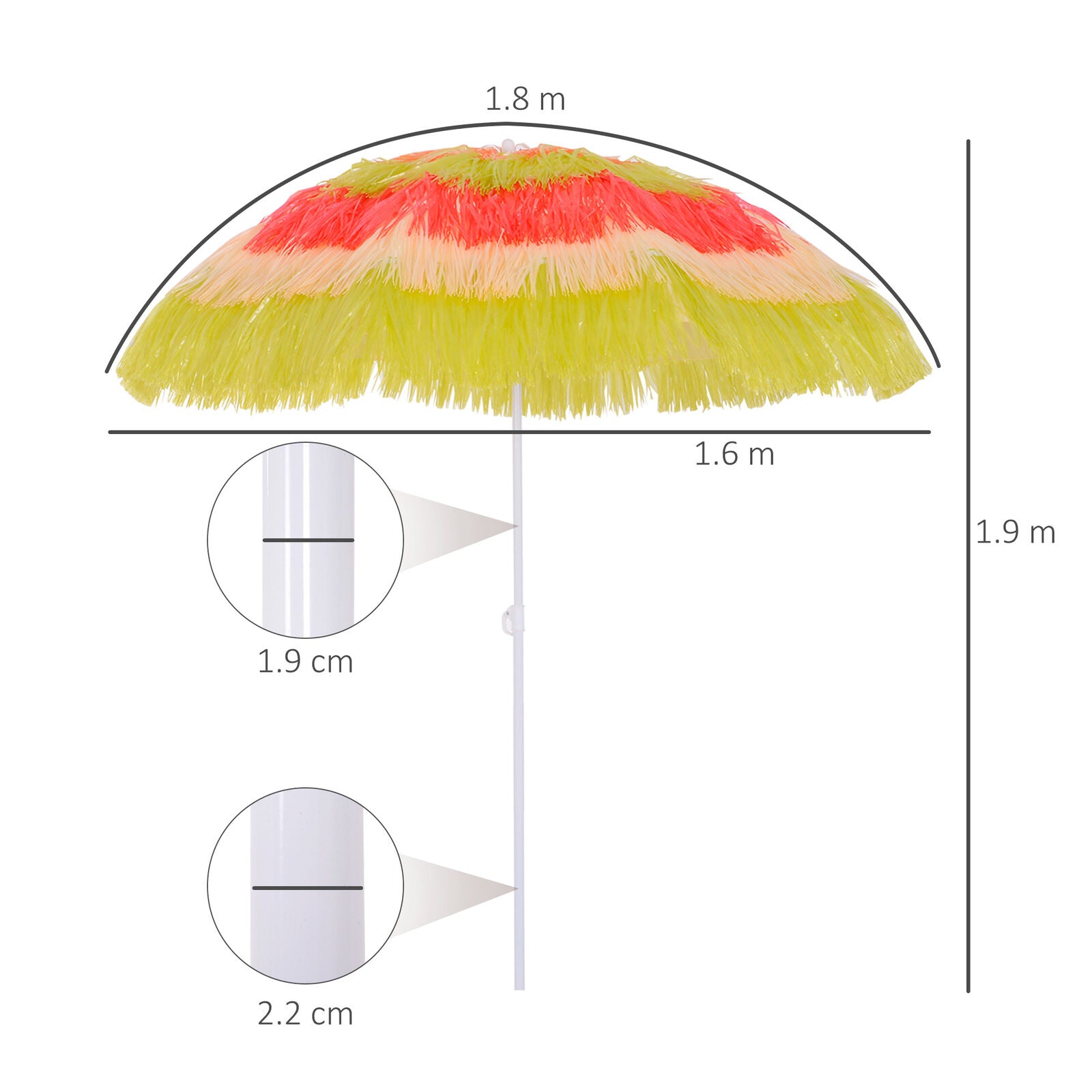 1.6m Patio Garden Hawaii Beach Sun Umbrella Sunshade Hawaiian Folding Parasol