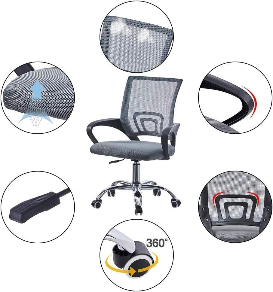 Office Chair Ergonomic Office Desk Chair Lumbar Support Height Adjustable Computer Chair 360° Swivel Comfy Executive for Home Office Chair Mesh Study Chair Space Saving Grey