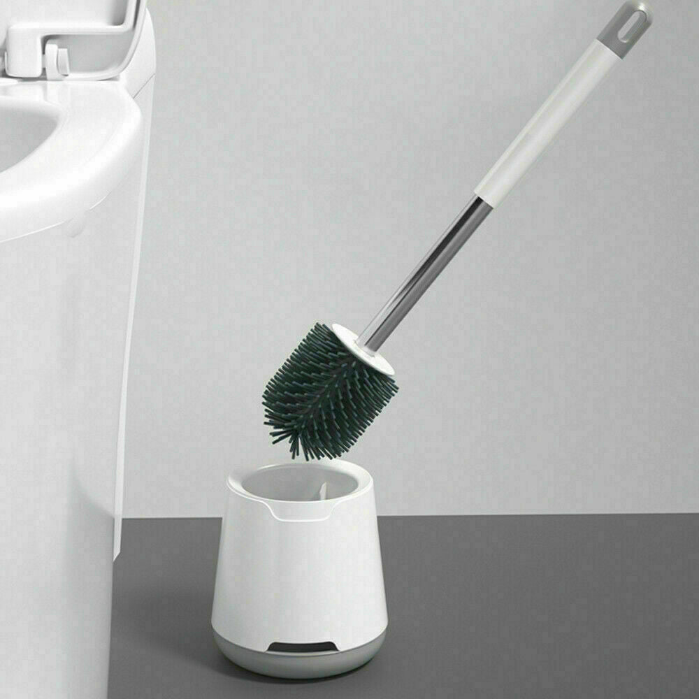 Soft Silicone Bristle Toilet Brush And Holder Bathroom WC Set Cleaning Brush UK