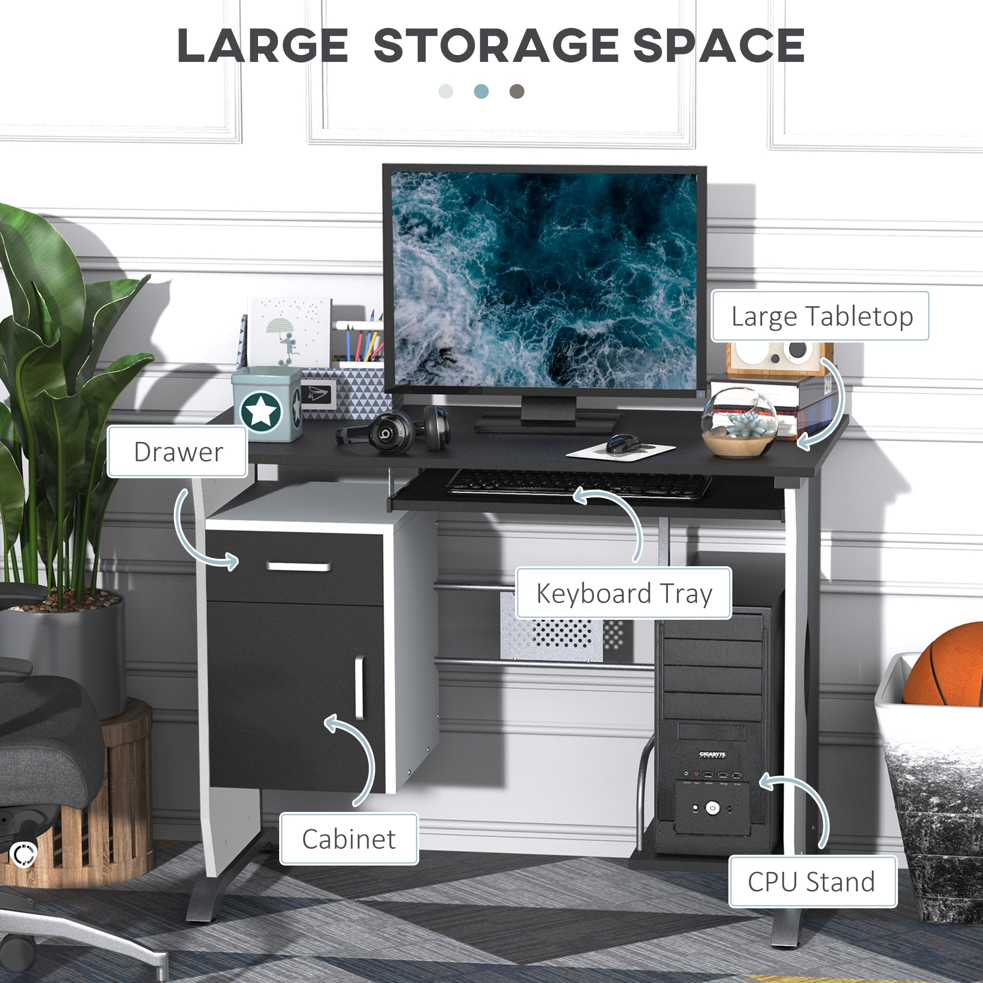 Computer Desk Workstation Table Sliding Keyboard Shelf Wood Drawer Office Home