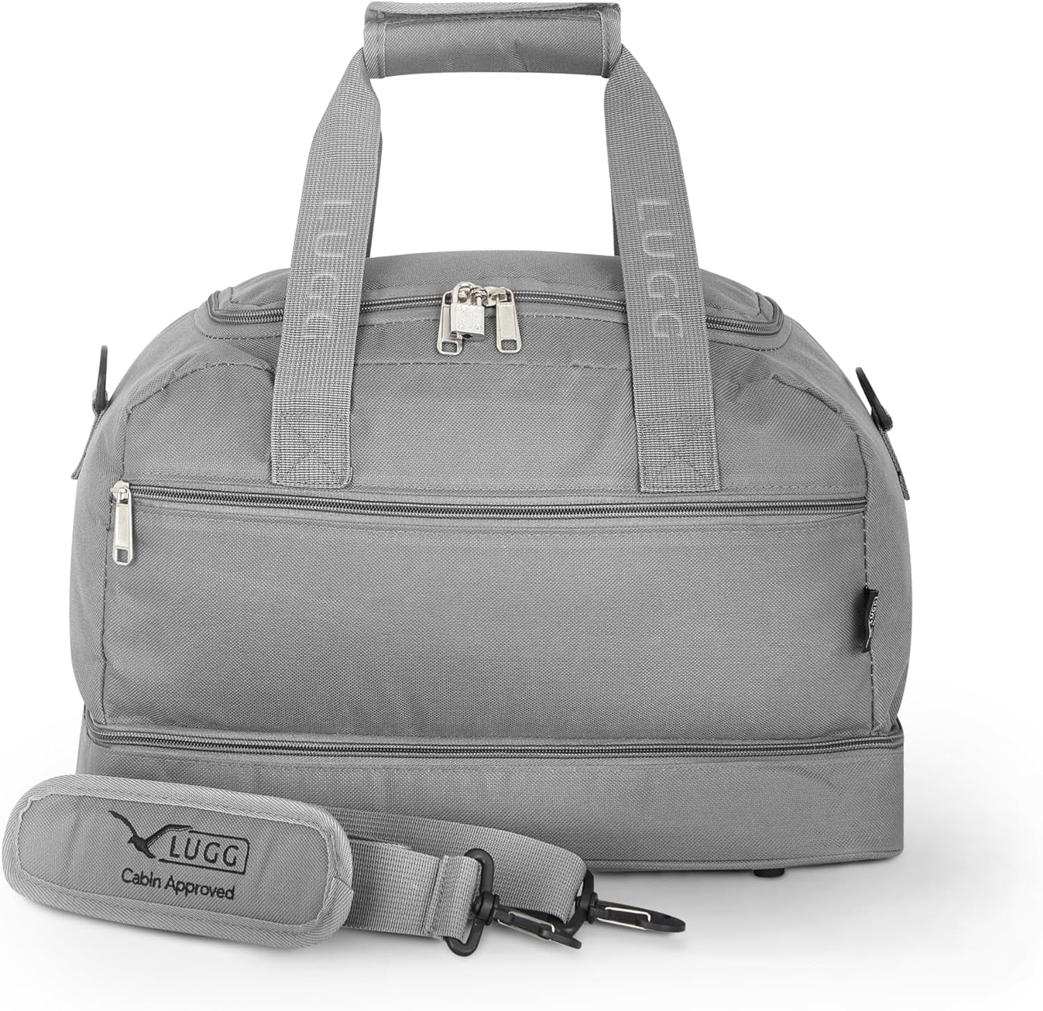 Lugg Hand Cabin Bag - Polyester Travel Bag, 40 x 20 x 25 cm, Suitable Hand Luggage for Worldwide Airlines - Lockable Zipper, Quick Access Zip Pocket with Adjustable Shoulder Strap and Handle (Grey)