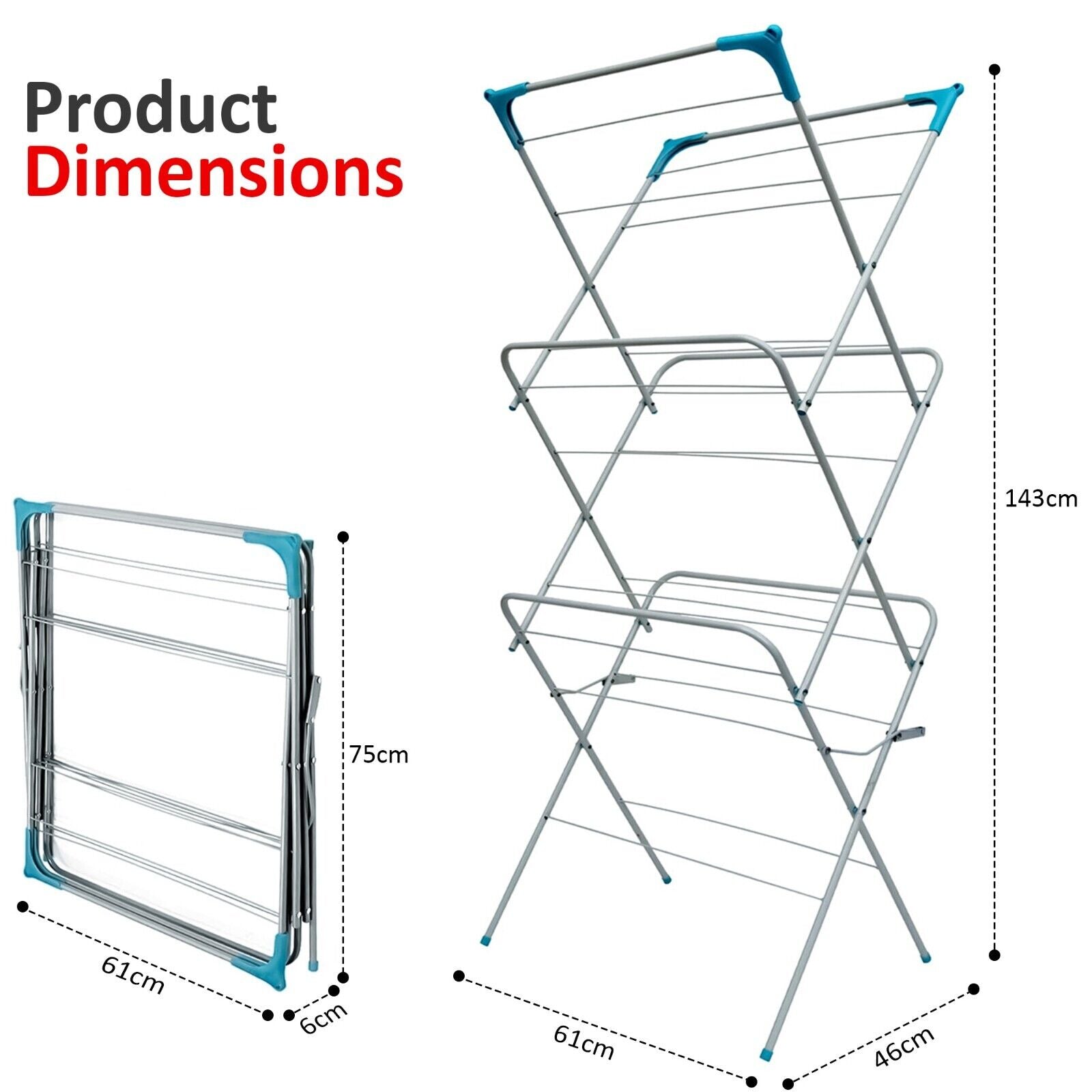 3 Tier Clothes Dryer Airer Foldable Laundry Rack Washing Line Drying Horse 14m