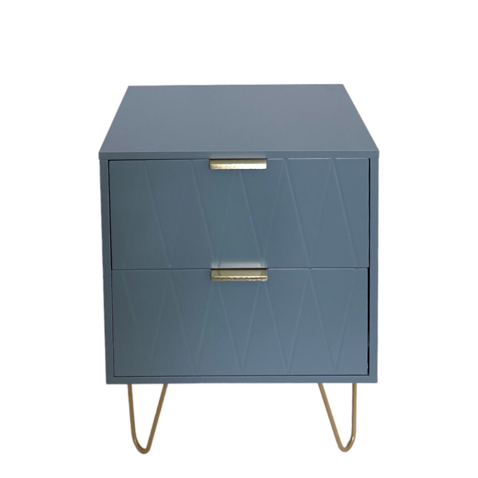 NEW Bedside Tables With 2 Drawer Gold Legs Side Table Bedroom Furniture Grey