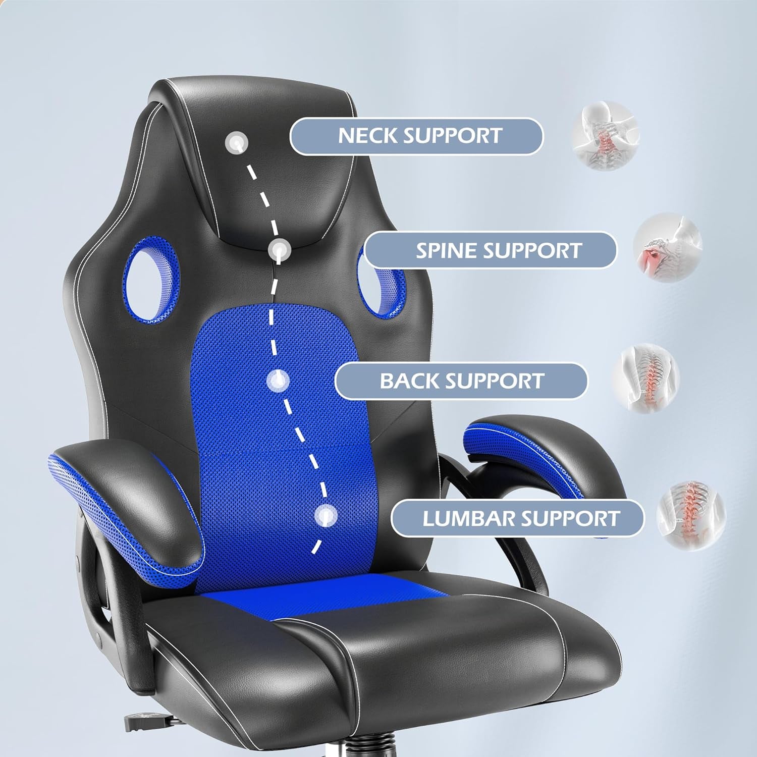 Gaming chair Office Swivel Computer Work Desk Ergonomic Chair Racing Leather PC gaming (Blue)