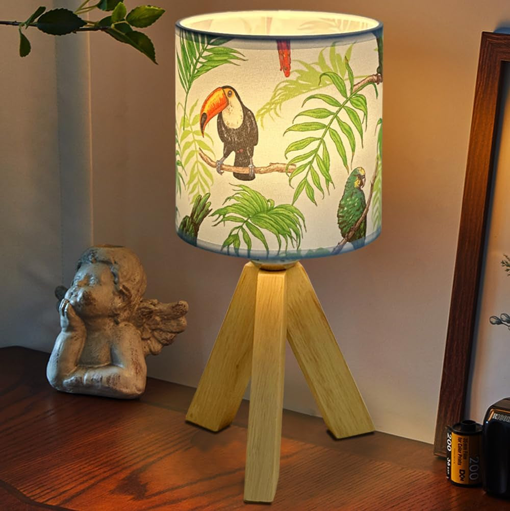 Bedside Table Lamp Nightstand Bedroom Lamp with Fabric Shade Tripod Bedside Lamp for Bedroom Living Room Office (LED Bulbs Included)