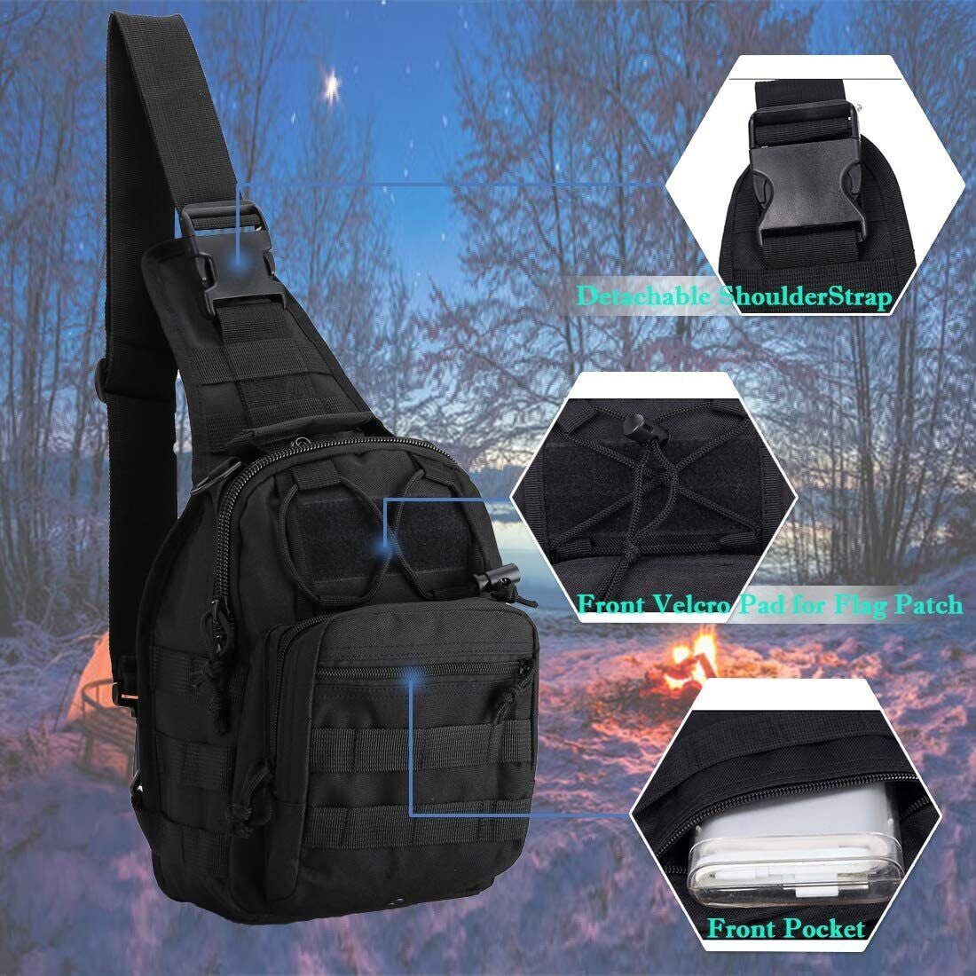 Mens Sling Backpack Molle Tactical Military Outdoor Travel Shoulder Chest Bag