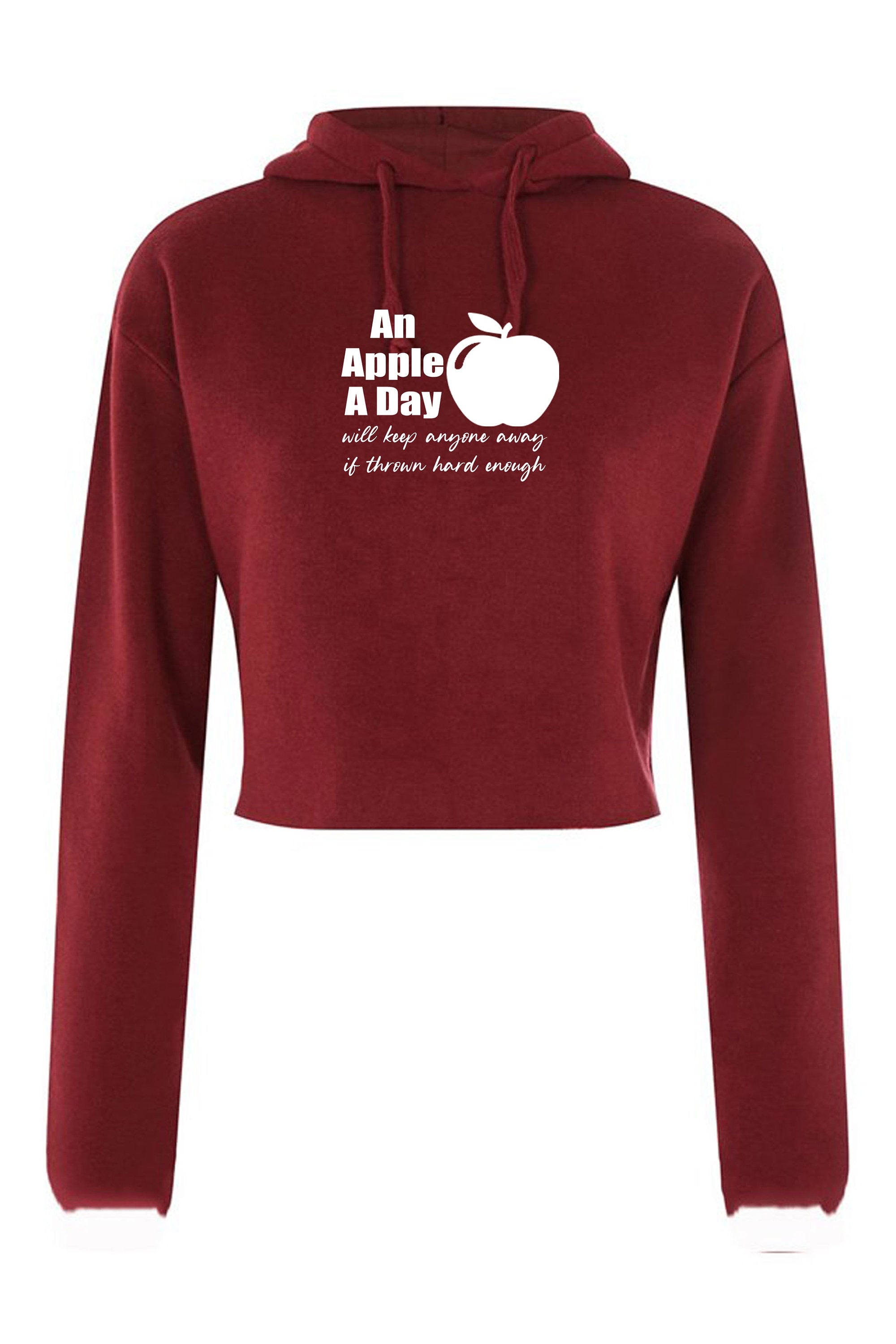 An apple a day will keep anyone away if thrown hard enough Funny Doctors Birthday Gift Ladies Crop Tops Hoodie Hood Crop-top Croptop Joke